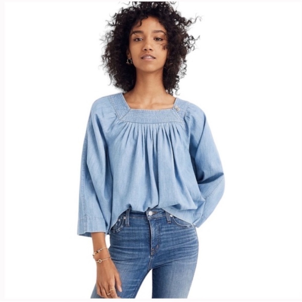 Madewell Chambray Square Neck Blouse